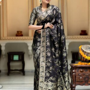 Black Color Banarasi Jacquard Zari Weaving Saree