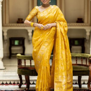 Yellow Color Banarasi Jacquard Zari Weaving Saree