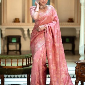 Orange Color Banarasi Jacquard Zari Weaving Saree