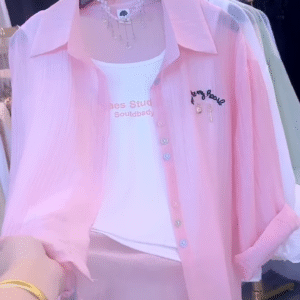 Effortless Pink Sheer Button-Down Shirt Set