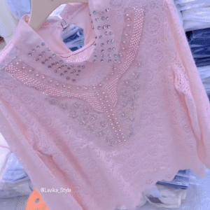 Exquisite Embellished Blouse with Lace and Pearl Detailing