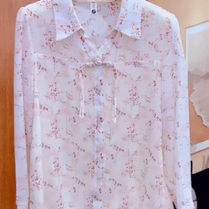 Delicate Floral Sheer Blouse with Front Tie Detail