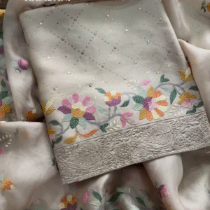 Sheer Fabric with 3D Floral Applique and Embroidery