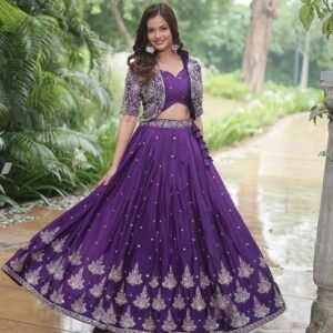 Dark Purple Color Pure Chinnon Lehenga Choli
