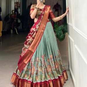 Sea Green Color Jacquard Dola Silk Printed Lehenga Choli